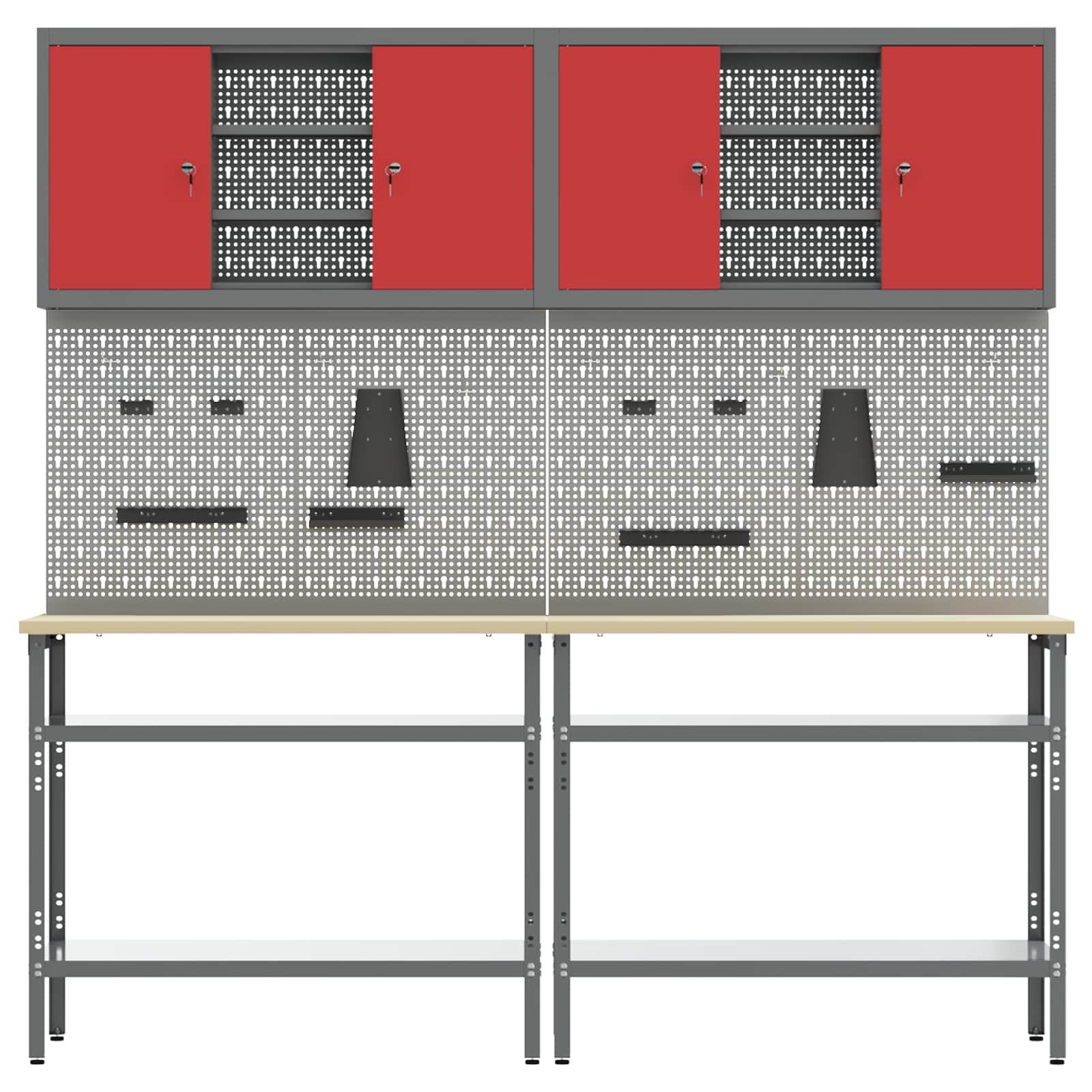 Werkbank-Set 8 stk. Rot und Grau Pulverbeschichteter Stahl