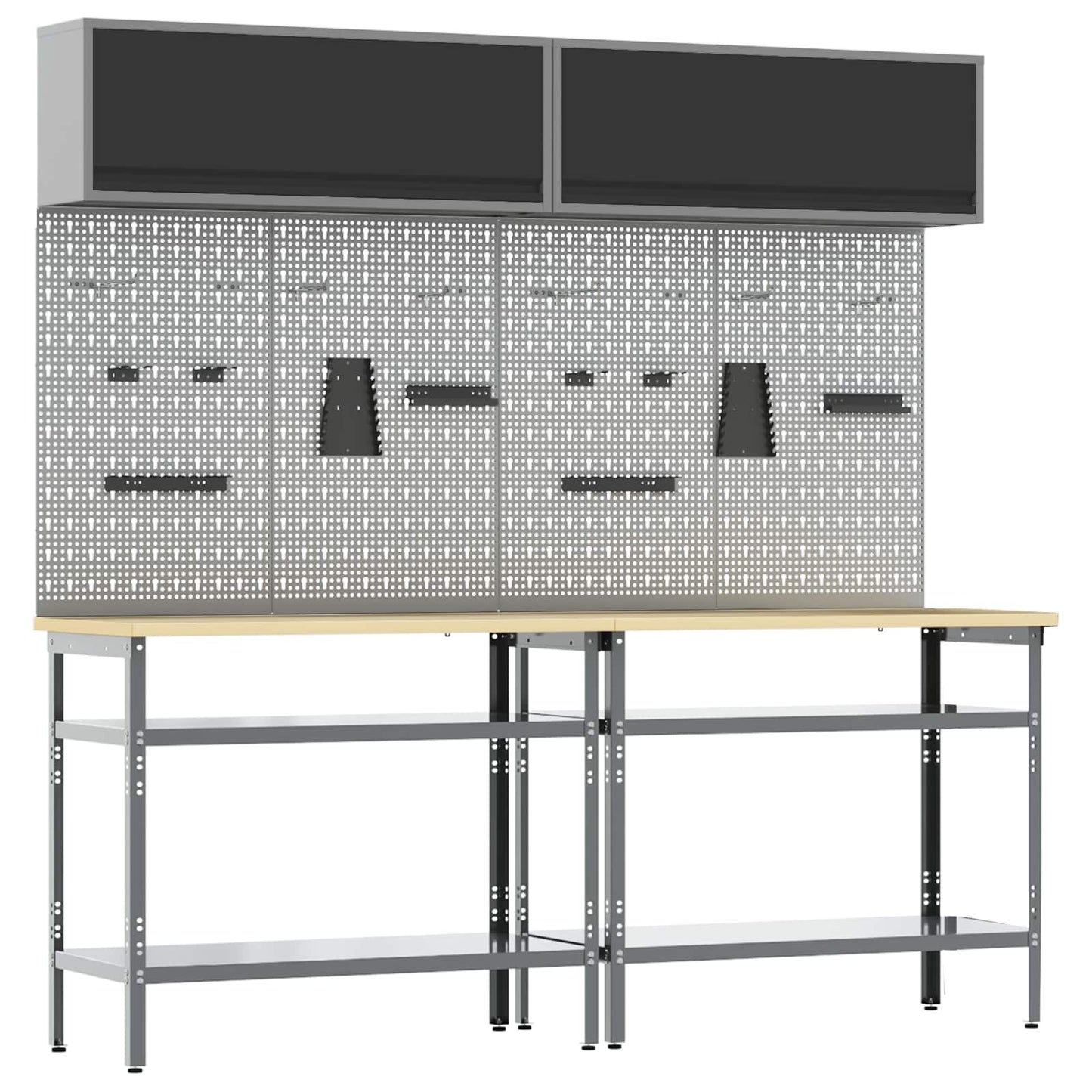 Werkbank-Set 8 stk. Schwarz und Grau Pulverbeschichteter Stahl