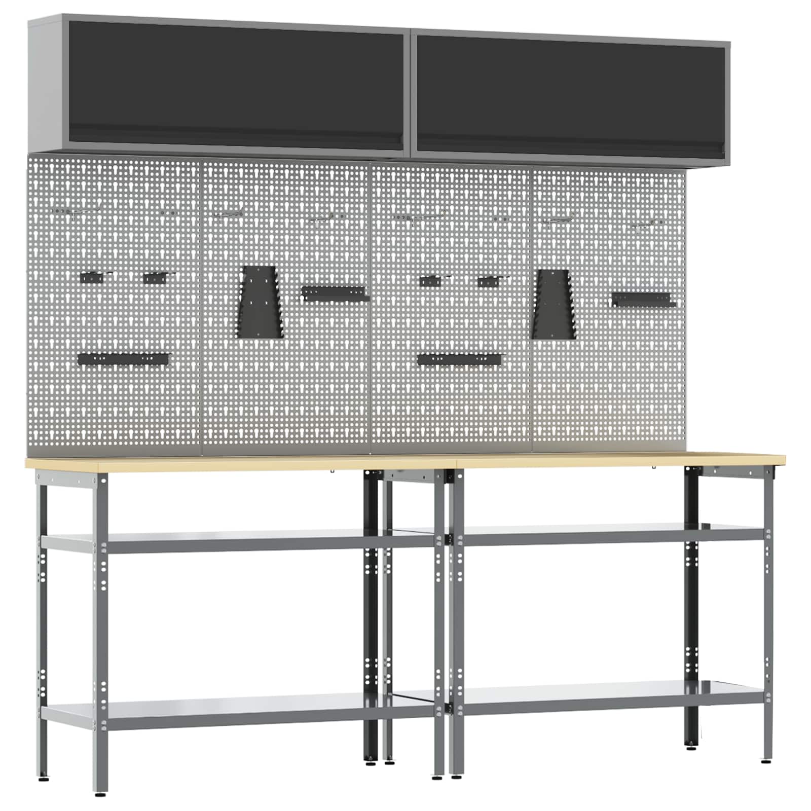 Werkbank-Set 8 stk. Schwarz und Grau Pulverbeschichteter Stahl