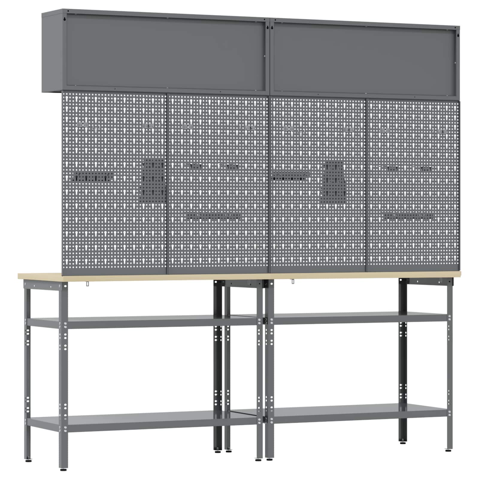 Werkbank-Set 8 stk. Schwarz und Grau Pulverbeschichteter Stahl