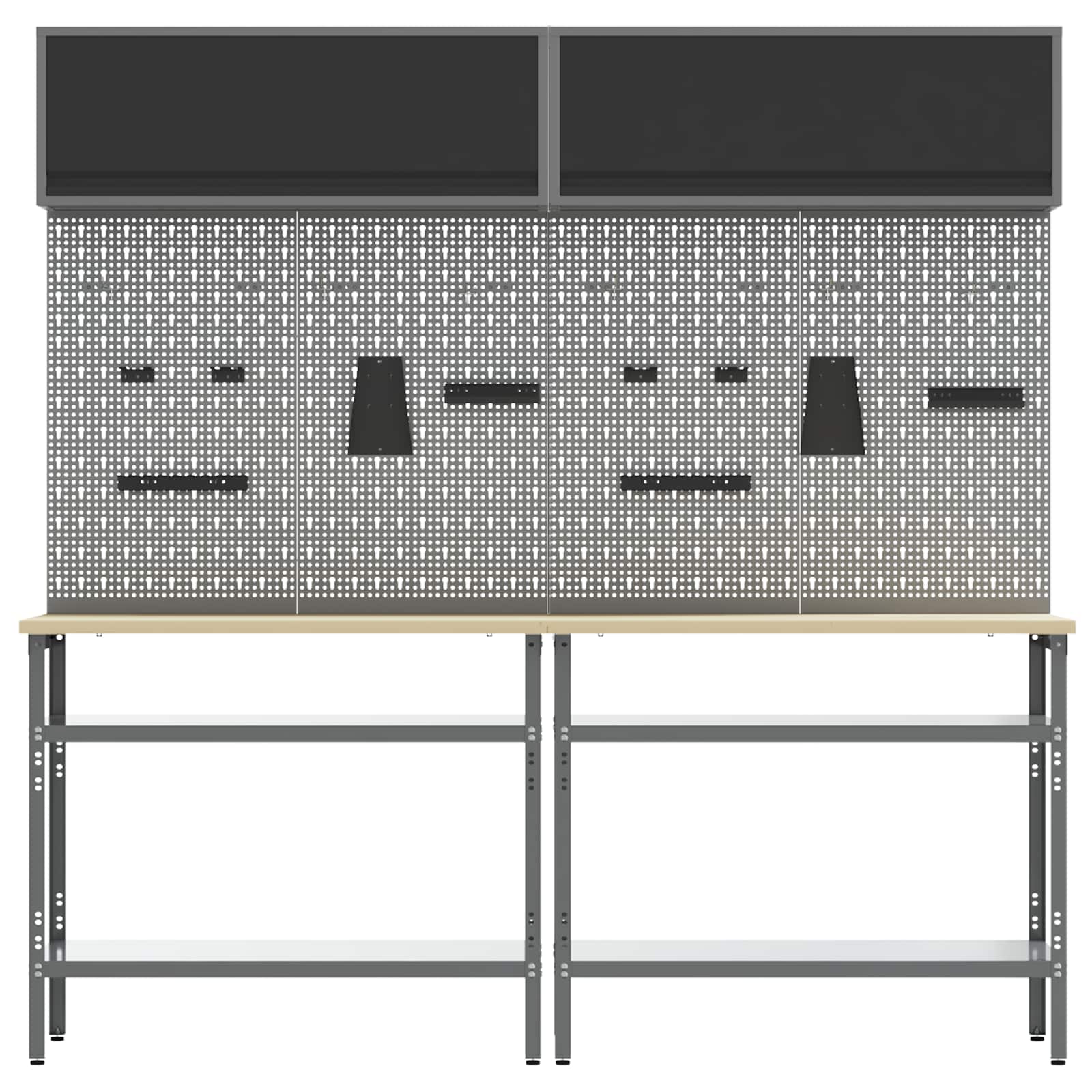 Werkbank-Set 8 stk. Schwarz und Grau Pulverbeschichteter Stahl