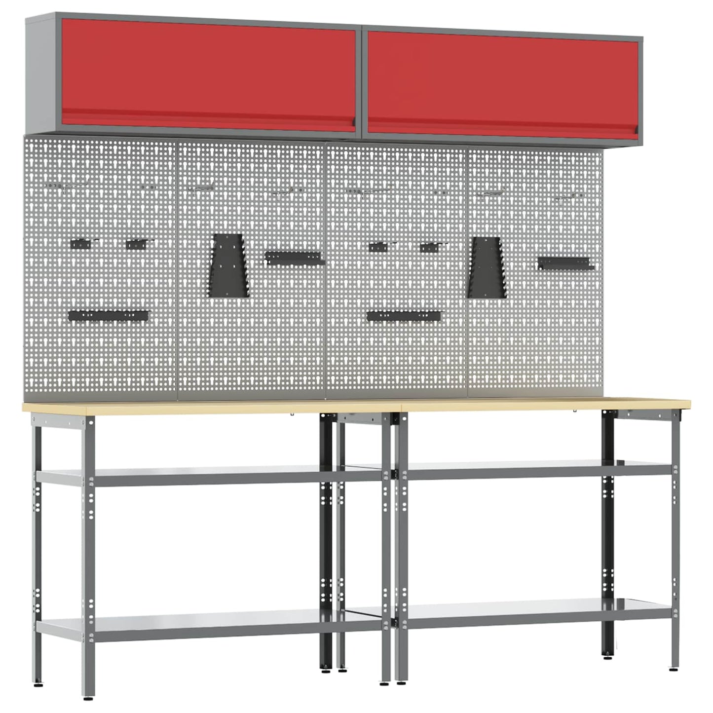 Werkbank-Set 8 stk. Rot und Grau Pulverbeschichteter Stahl