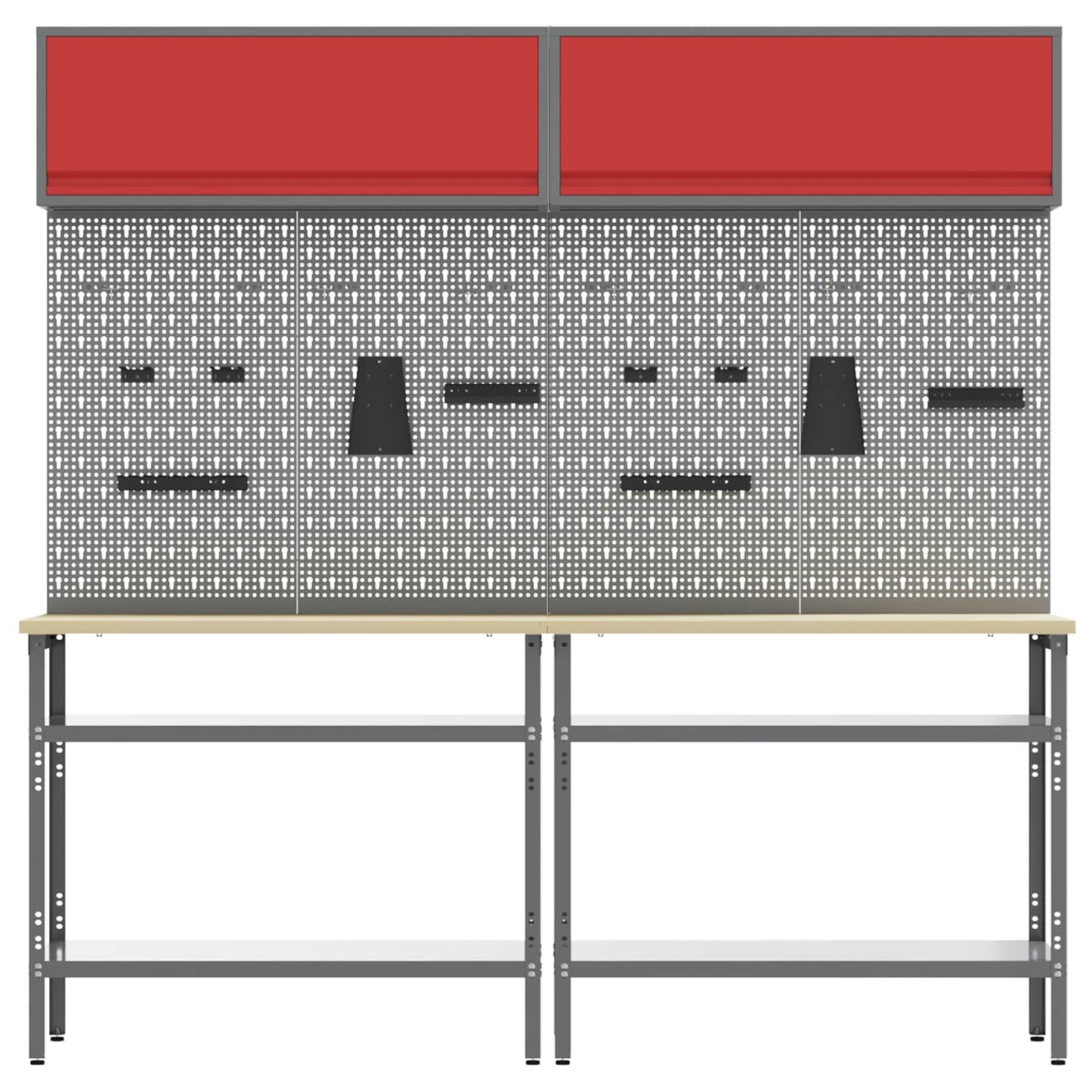 Werkbank-Set 8 stk. Rot und Grau Pulverbeschichteter Stahl