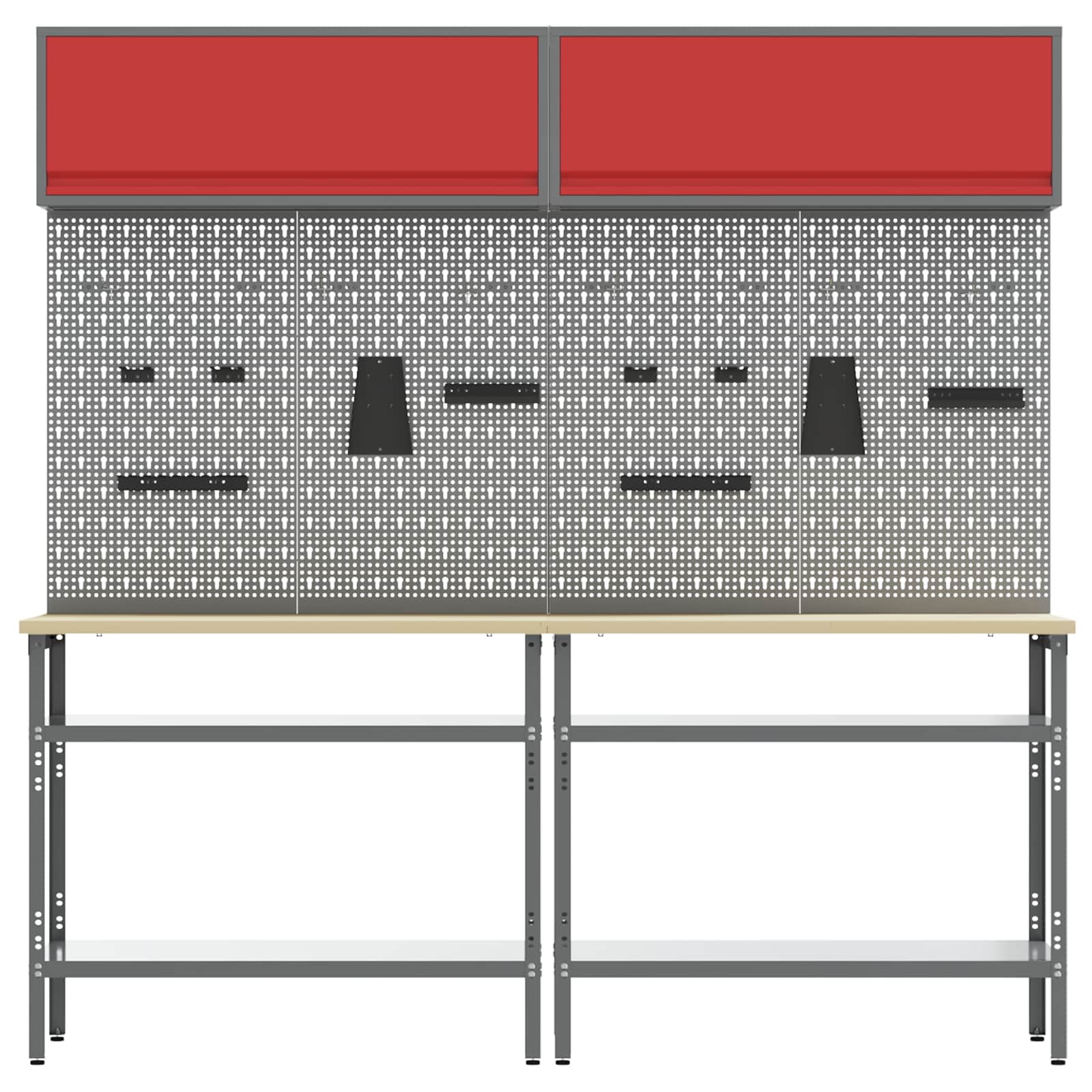 Werkbank-Set 8 stk. Rot und Grau Pulverbeschichteter Stahl