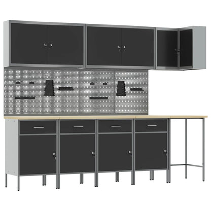 Arbeitsschrankset mit Schubladen 12 Stk. Schwarz und Grau