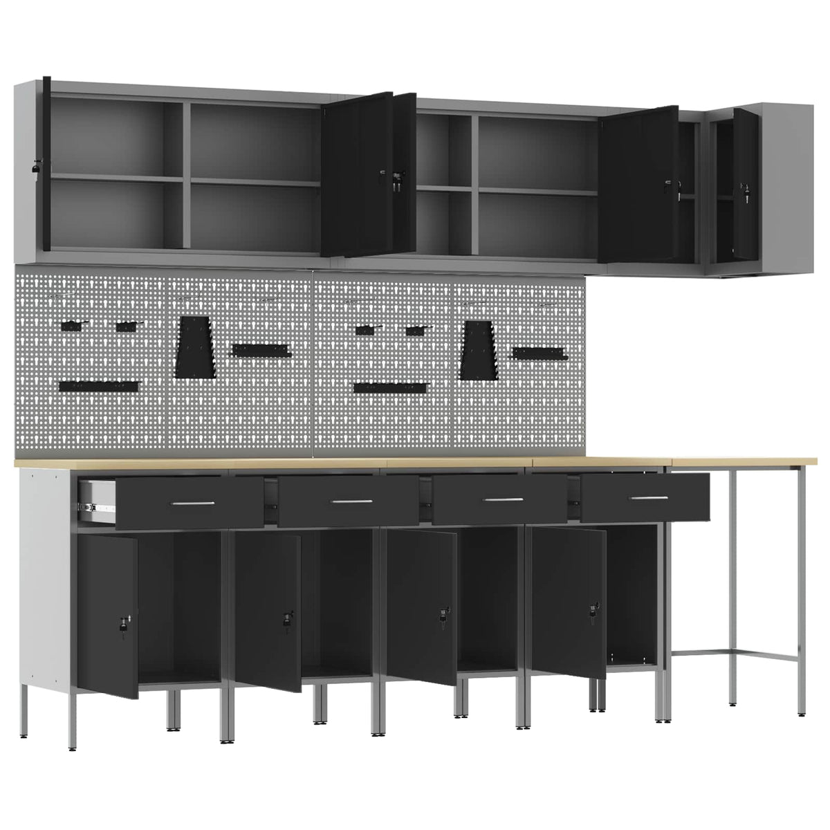 Arbeitsschrankset mit Schubladen 12 Stk. Schwarz und Grau