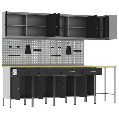 Arbeitsschrankset mit Schubladen 12 Stk. Schwarz und Grau