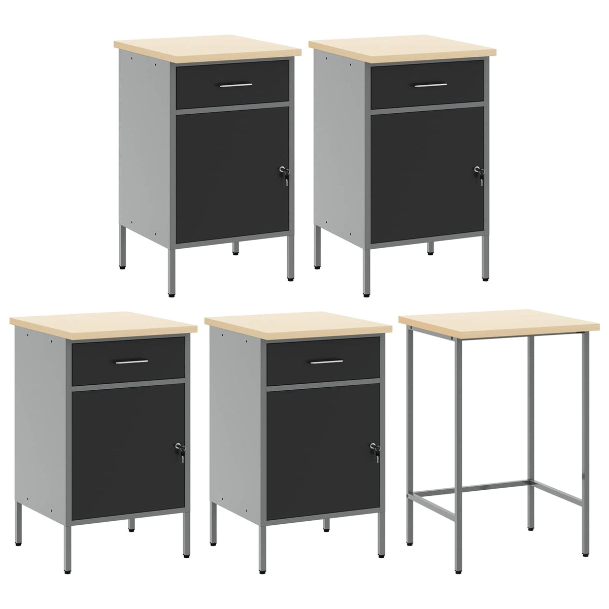 Arbeitsschrankset mit Schubladen 12 Stk. Schwarz und Grau