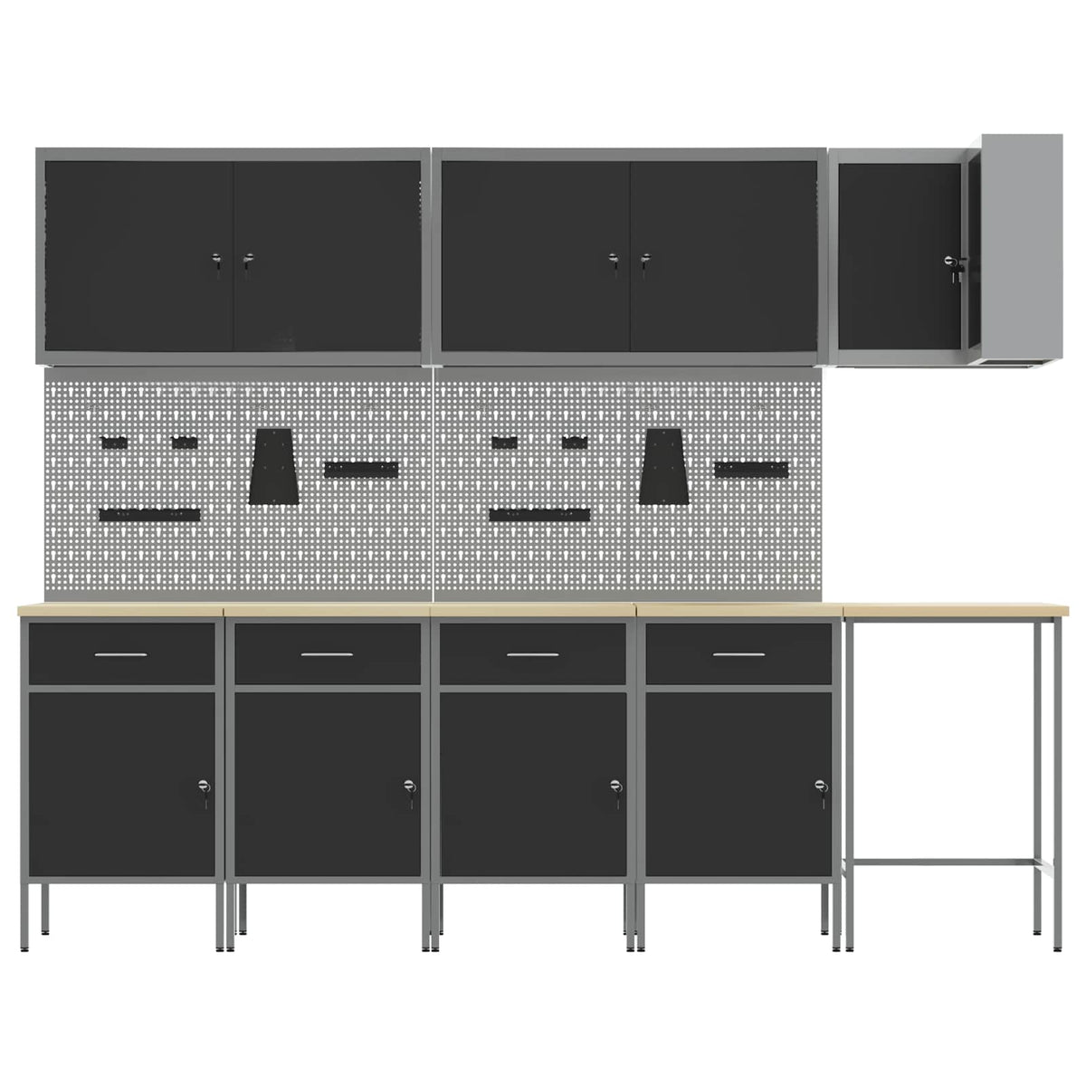 Arbeitsschrankset mit Schubladen 12 Stk. Schwarz und Grau