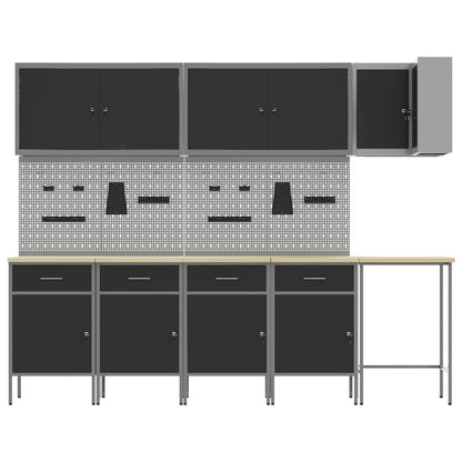 Arbeitsschrankset mit Schubladen 12 Stk. Schwarz und Grau