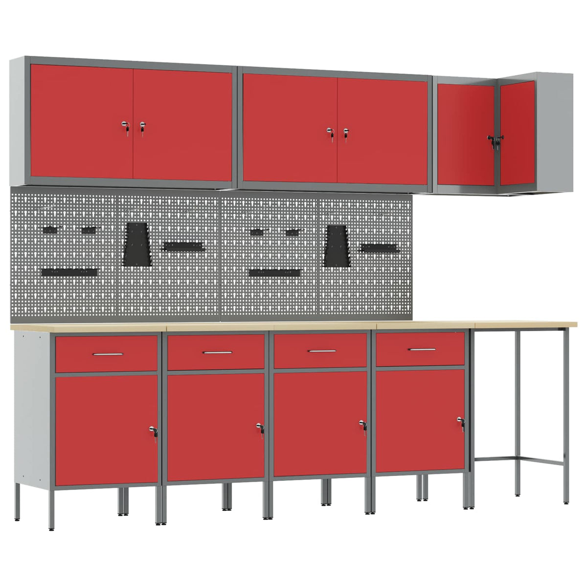 Arbeitsschrankset mit Schubladen mit Regal 12 Stk. Rot und Grau