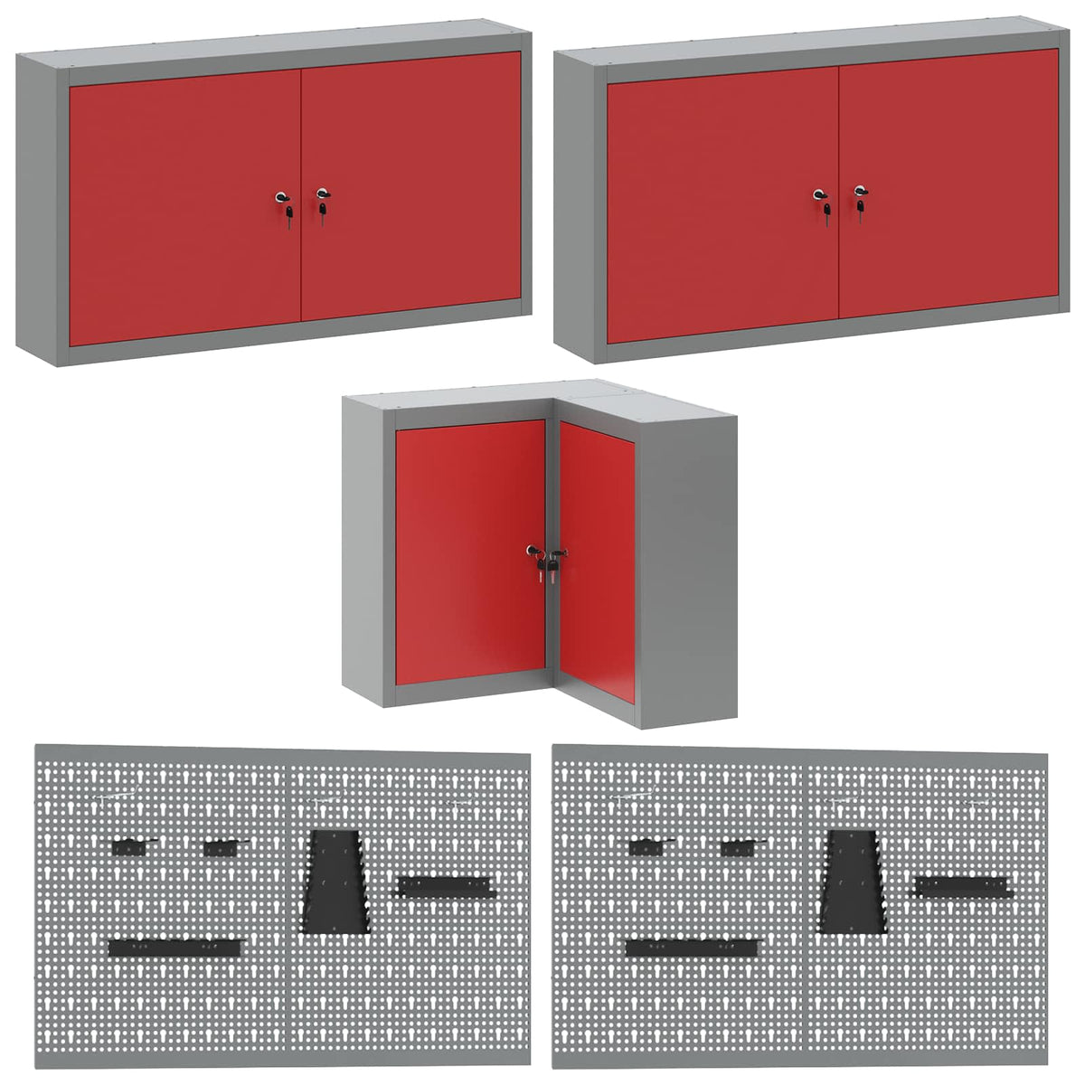 Arbeitsschrankset mit Schubladen mit Regal 12 Stk. Rot und Grau