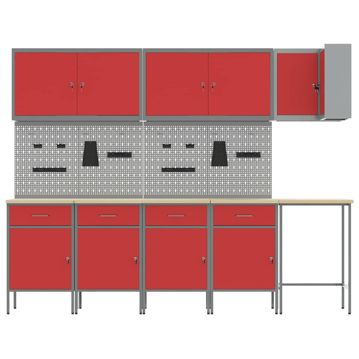 Arbeitsschrankset mit Schubladen mit Regal 12 Stk. Rot und Grau