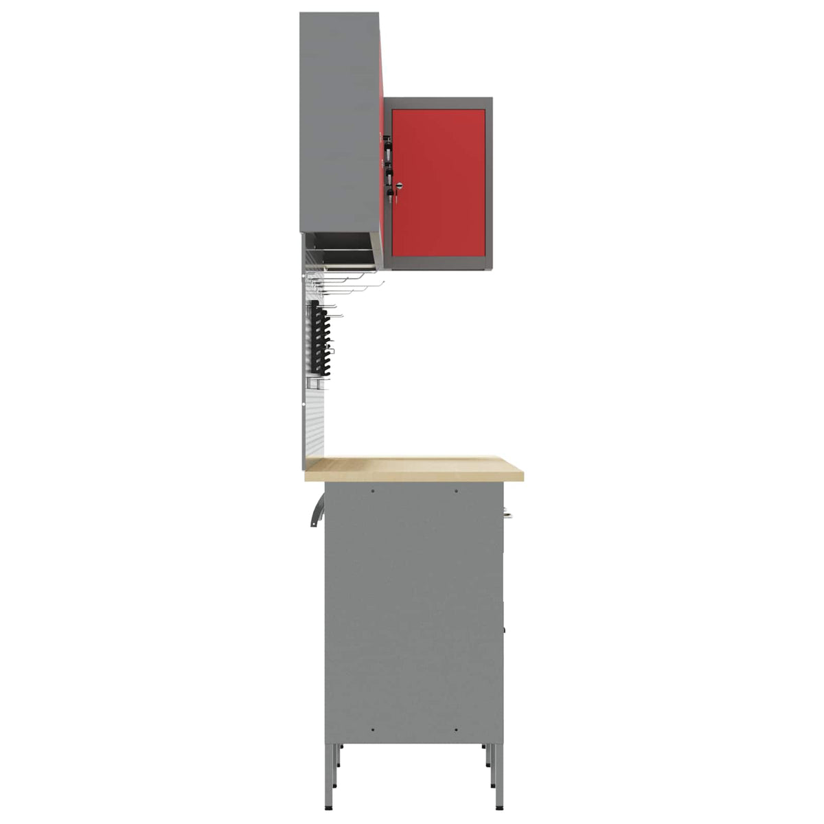 Arbeitsschrankset mit Schubladen mit Regal 12 Stk. Rot und Grau