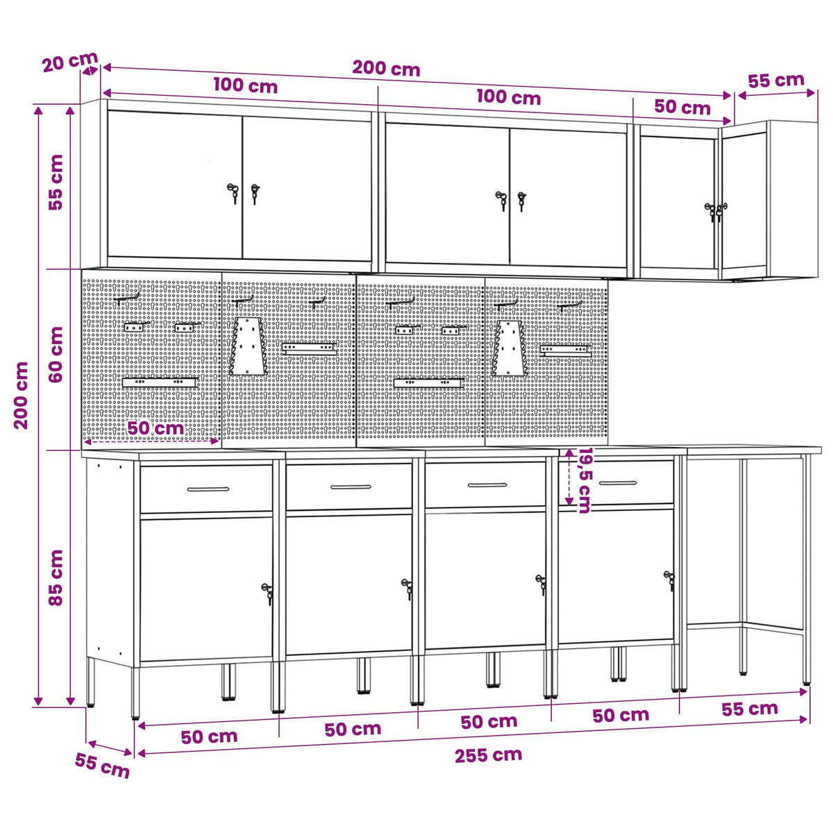 Arbeitsschrankset mit Schubladen mit Regal 12 Stk. Rot und Grau