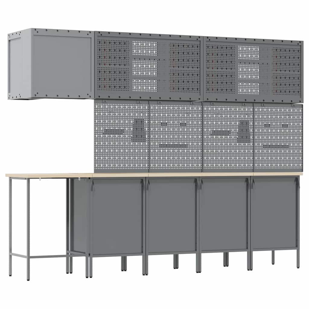 Arbeitsschrankset mit Schubladen 12 Stk. Schwarz und Grau