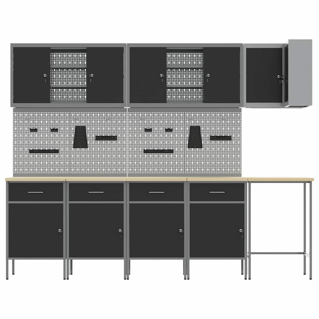 Arbeitsschrankset mit Schubladen 12 Stk. Schwarz und Grau