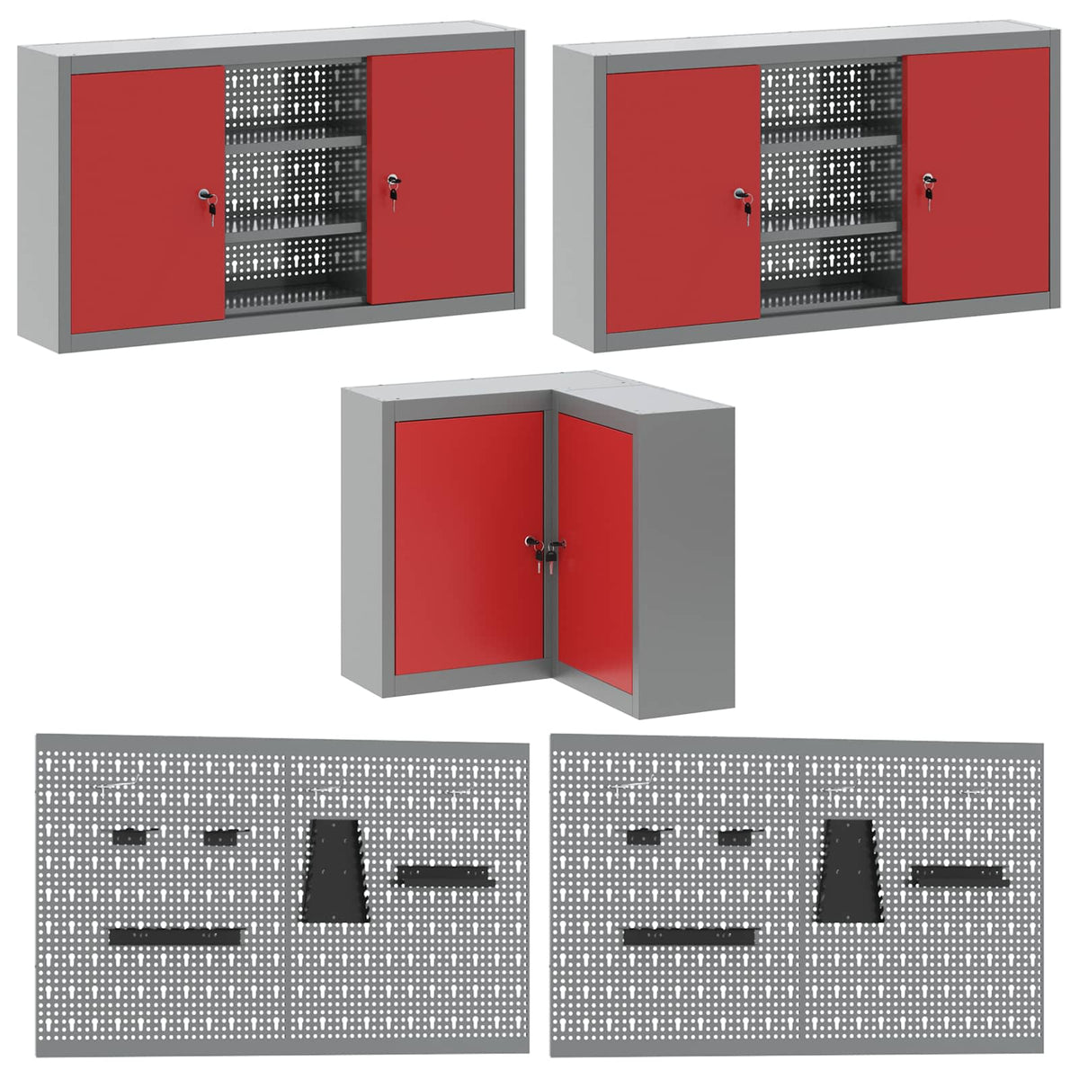 Arbeitsschrankset mit Schubladen mit Regal 12 Stk. Rot und Grau