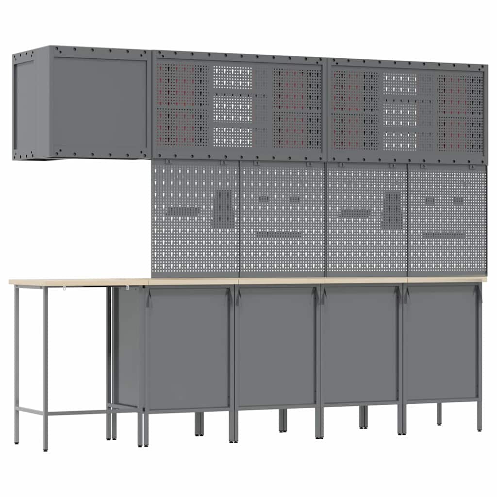 Arbeitsschrankset mit Schubladen mit Regal 12 Stk. Rot und Grau