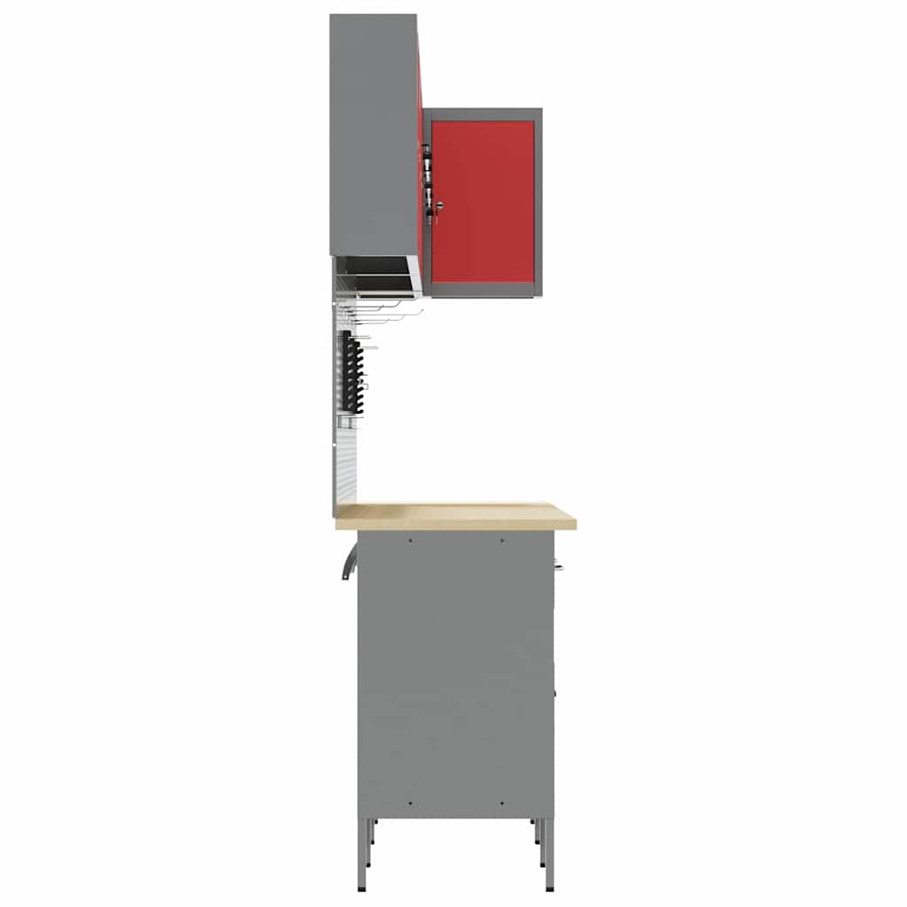 Arbeitsschrankset mit Schubladen mit Regal 12 Stk. Rot und Grau