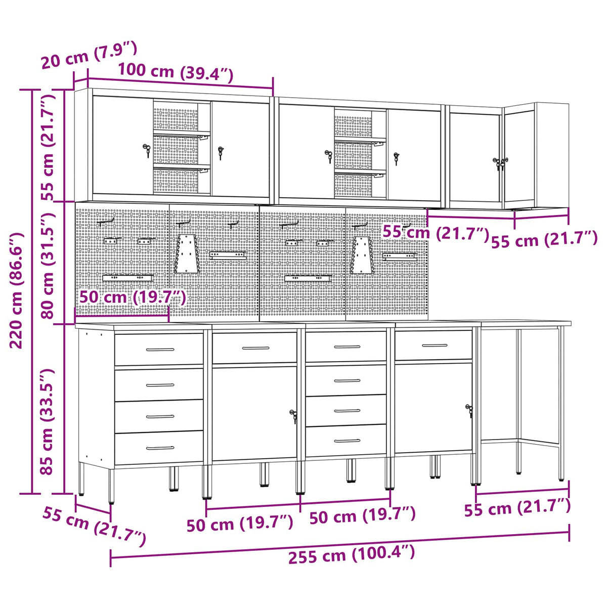 Arbeitsschrankset mit Schubladen mit Regal 12 Stk. Rot und Grau