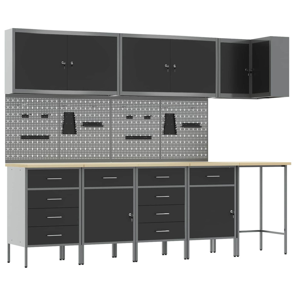 Arbeitsschrankset mit Schubladen 12 Stk. Schwarz und Grau