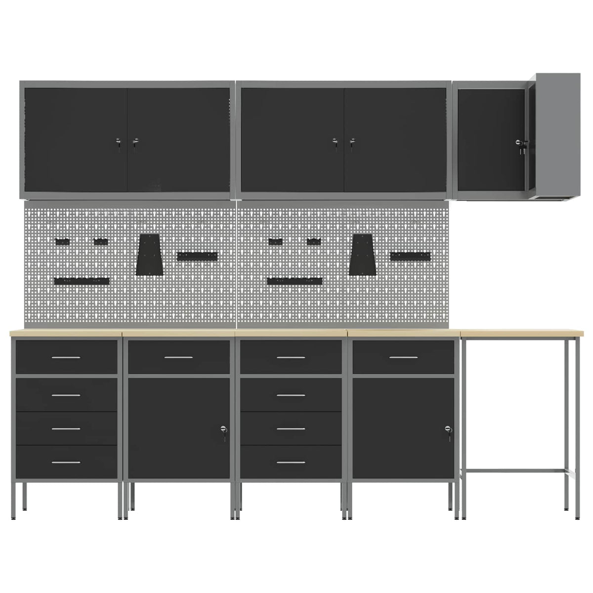 Arbeitsschrankset mit Schubladen 12 Stk. Schwarz und Grau