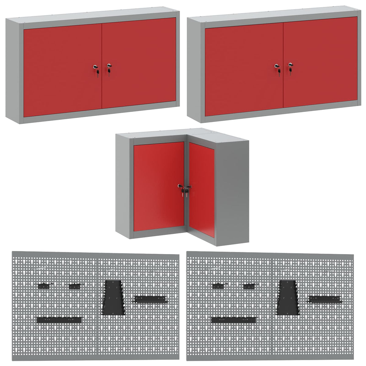 Arbeitsschrankset mit Schubladen mit Regal 12 Stk. Rot und Grau