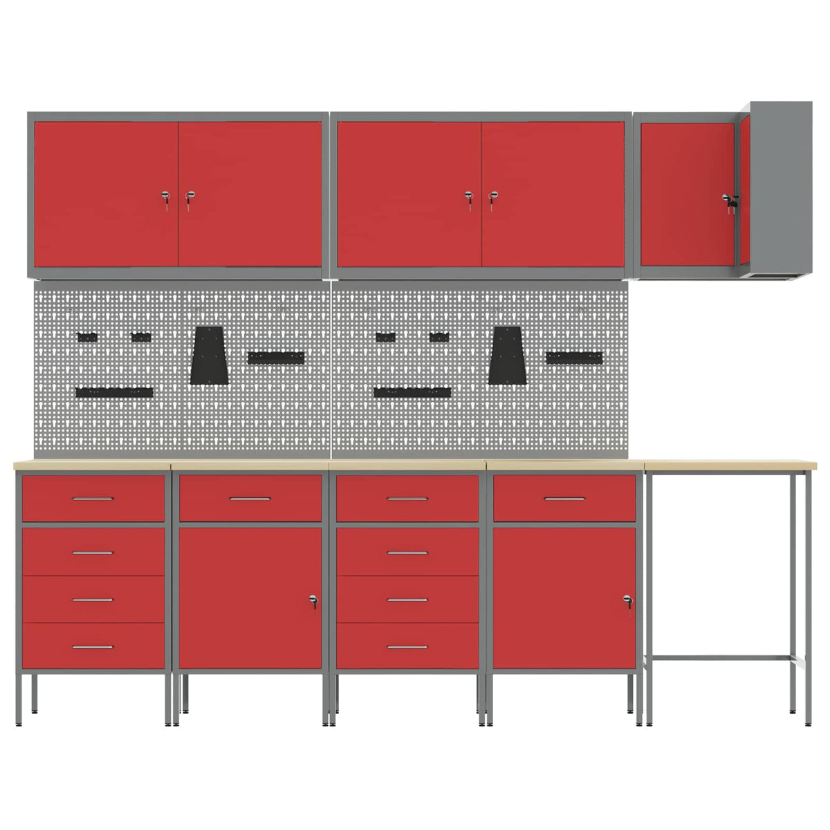 Arbeitsschrankset mit Schubladen mit Regal 12 Stk. Rot und Grau