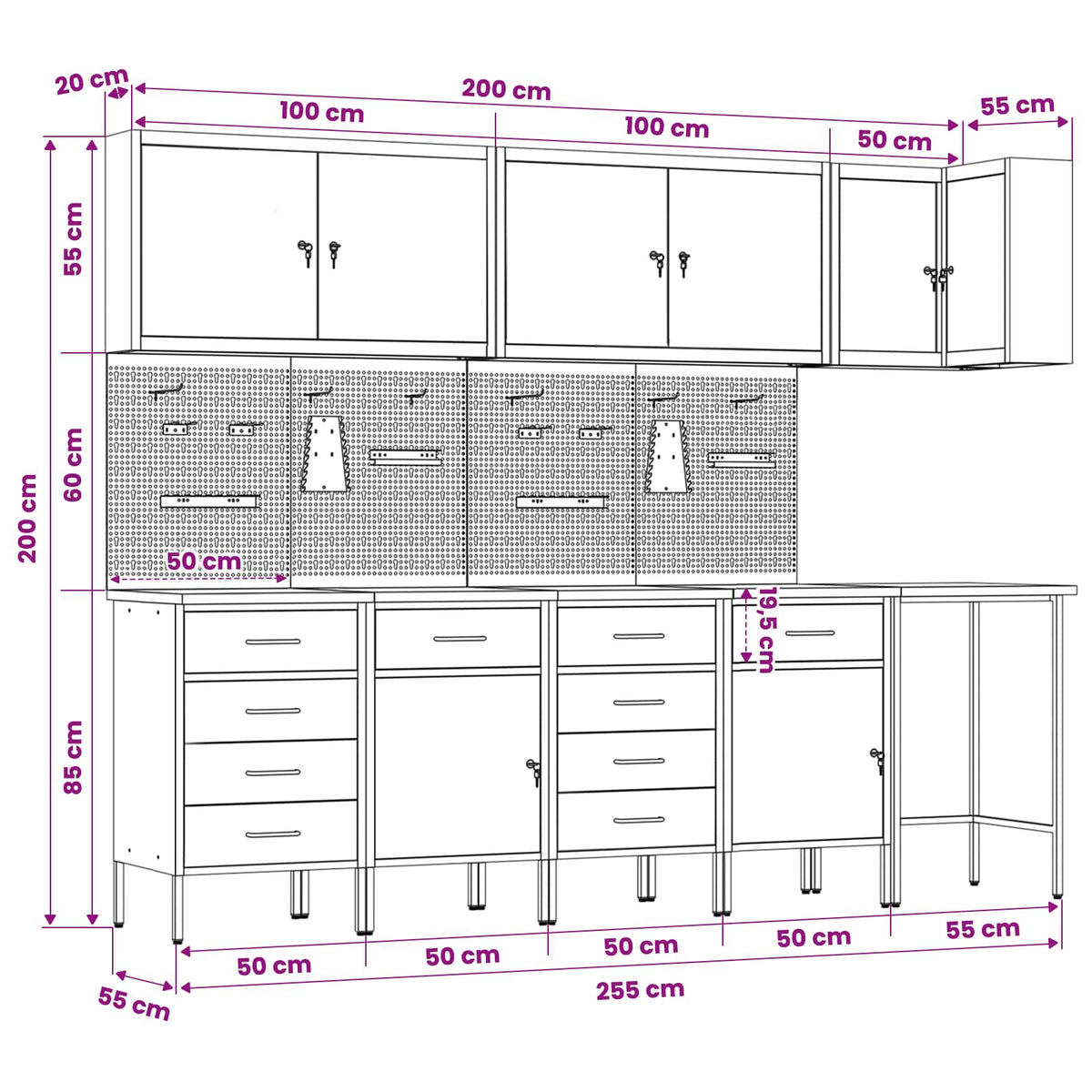 Arbeitsschrankset mit Schubladen mit Regal 12 Stk. Rot und Grau