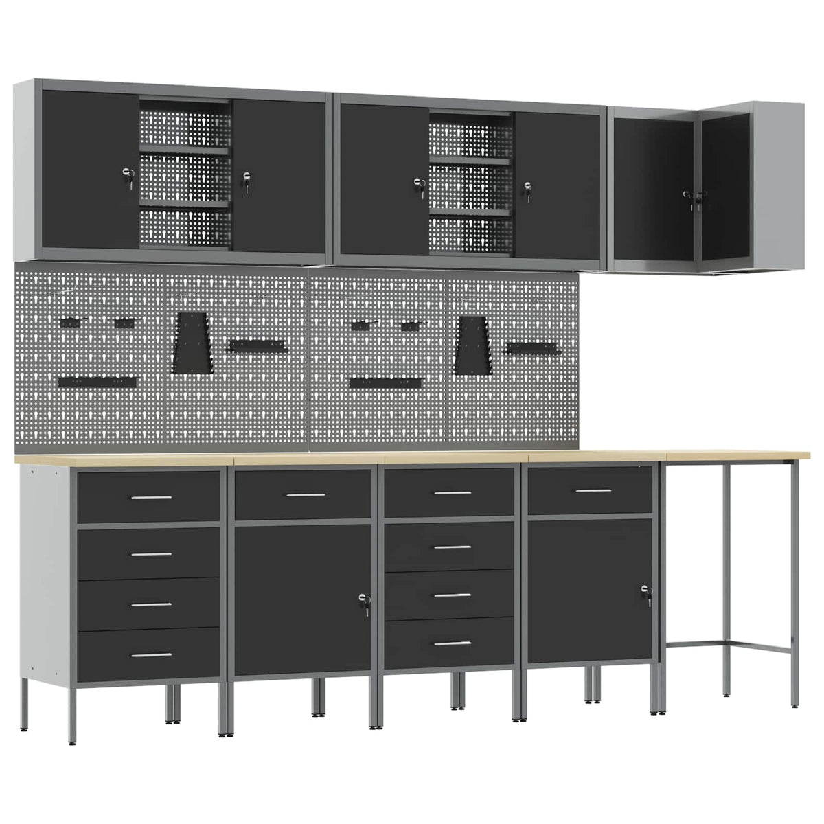 Arbeitsschrankset mit Schubladen 12 Stk. Schwarz und Grau