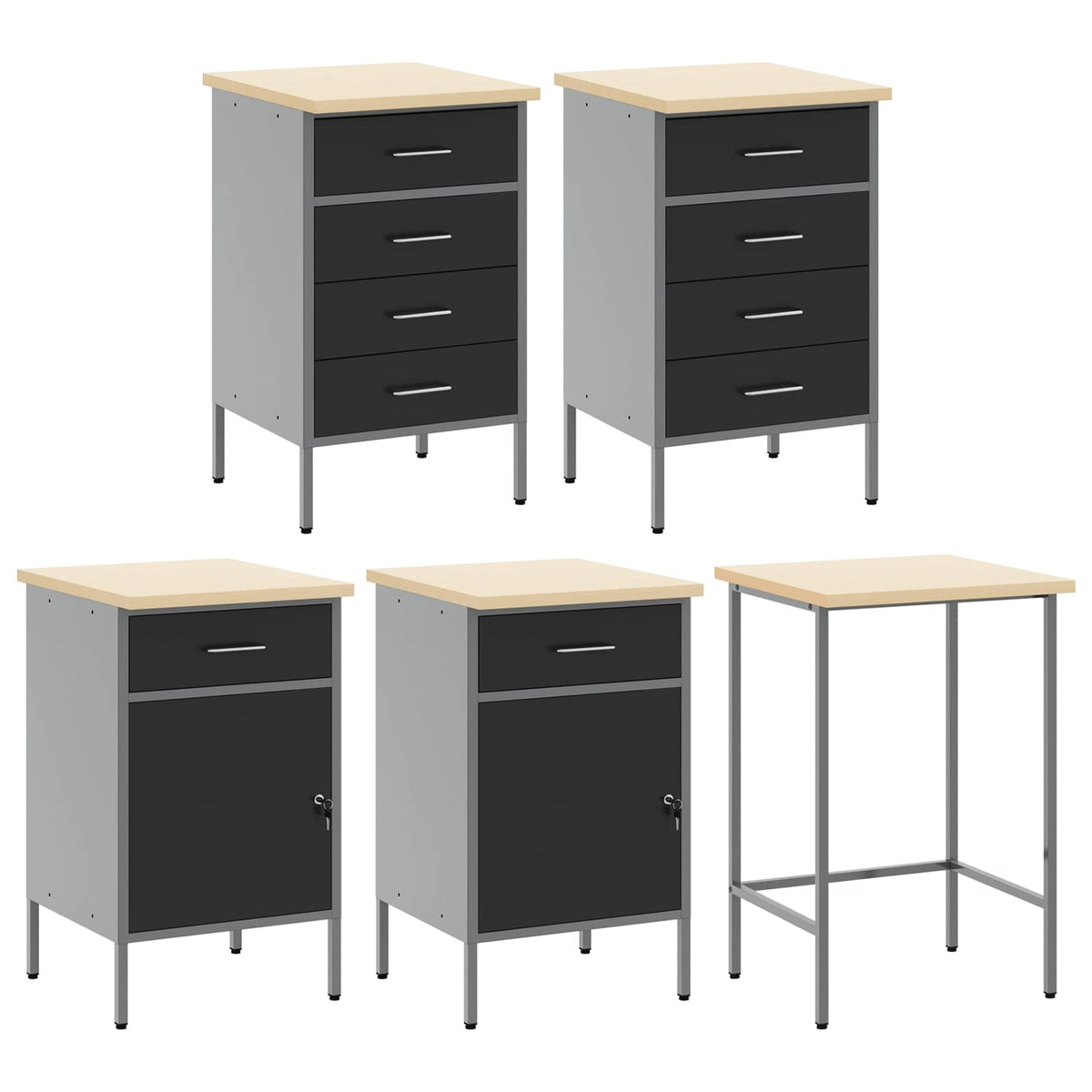 Arbeitsschrankset mit Schubladen 12 Stk. Schwarz und Grau