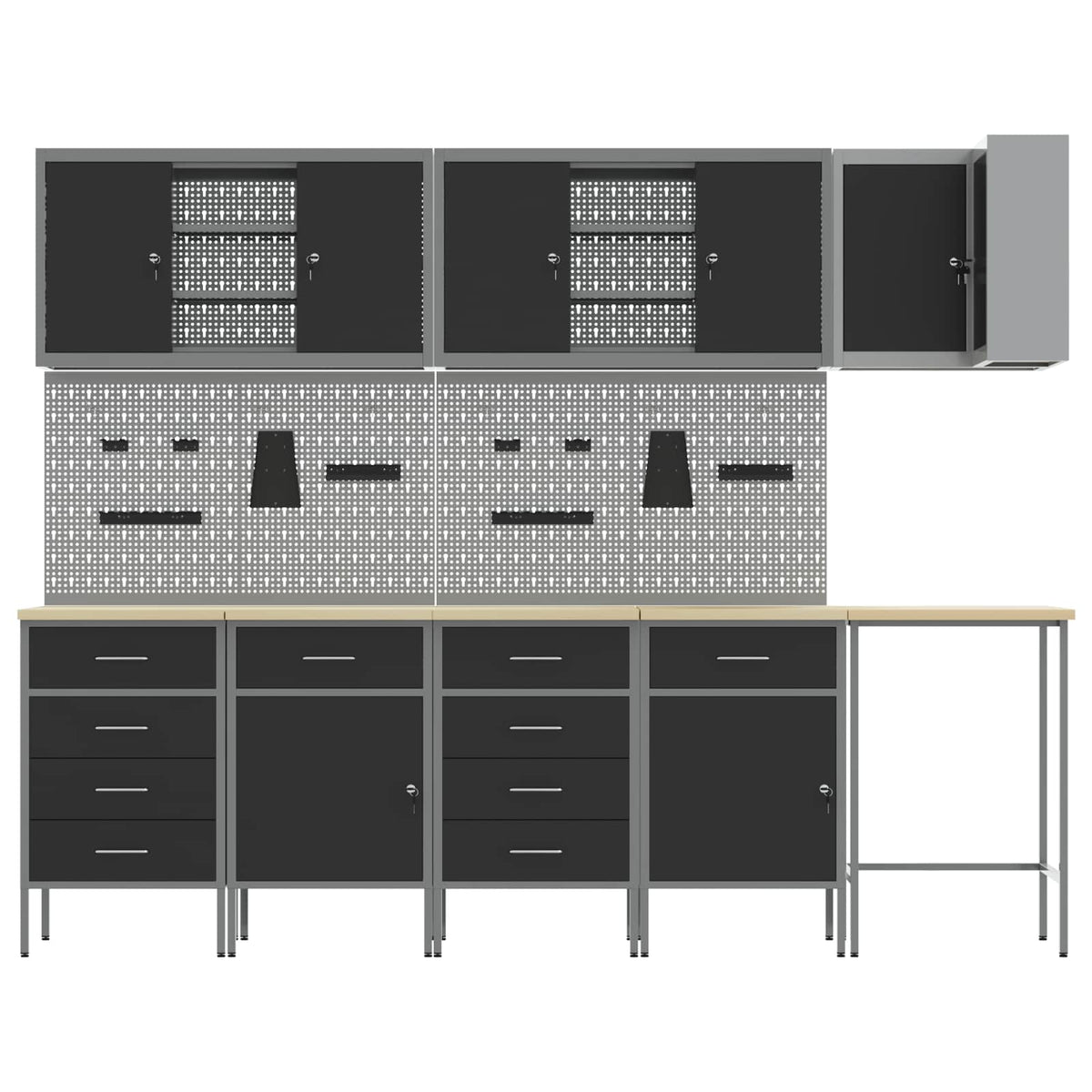 Arbeitsschrankset mit Schubladen 12 Stk. Schwarz und Grau