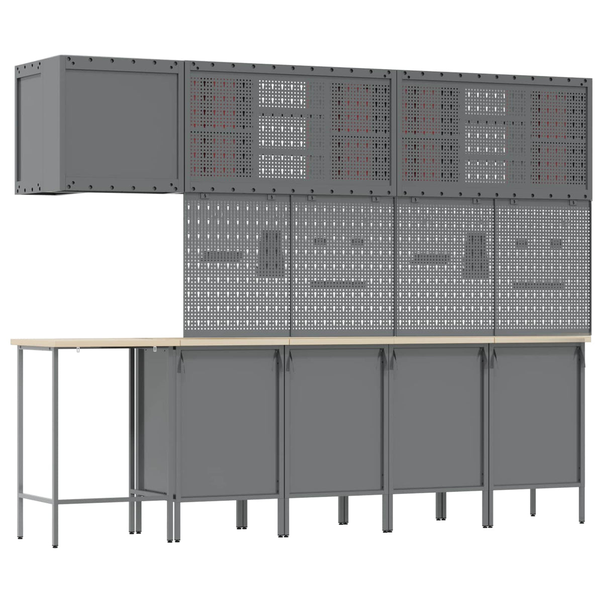 Arbeitsschrankset mit Schubladen mit Regal 12 Stk. Rot und Grau