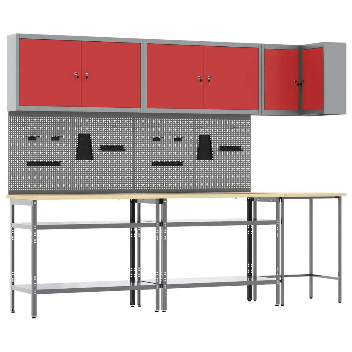 Arbeitsschrankset mit Regal mit Speicher 10 Stk. Rot und Grau