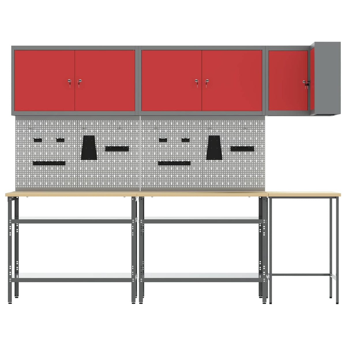 Arbeitsschrankset mit Regal mit Speicher 10 Stk. Rot und Grau