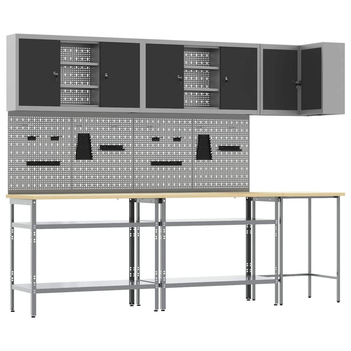 Arbeitsschrankset mit Regal 10 Stk. Schwarz und Grau