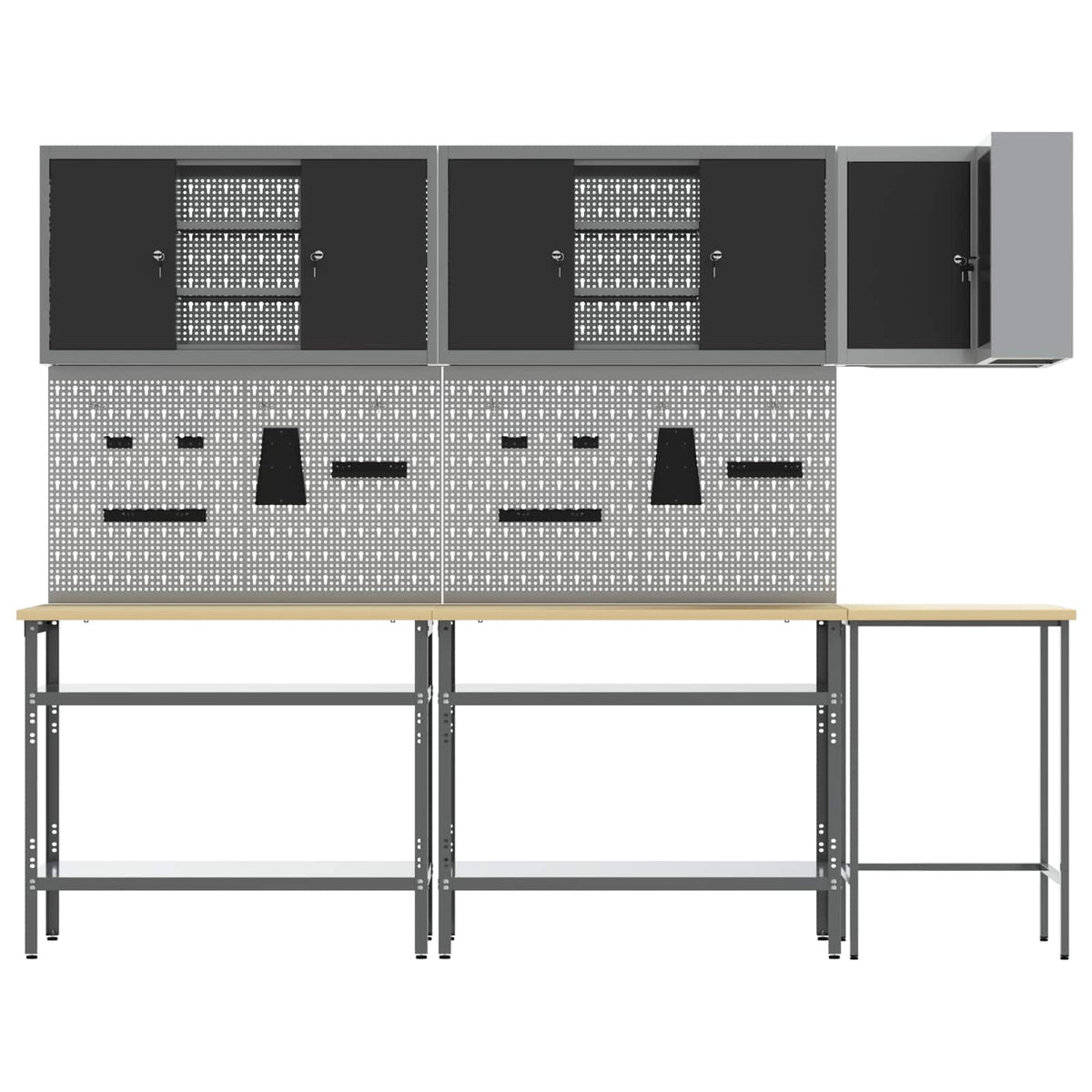 Arbeitsschrankset mit Regal 10 Stk. Schwarz und Grau
