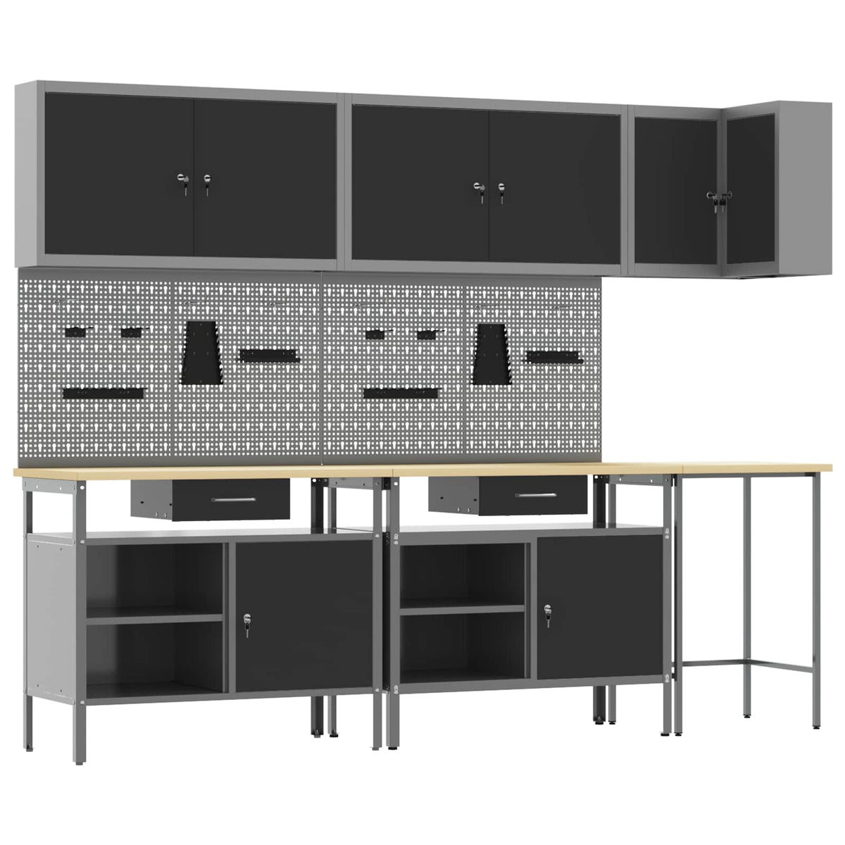 Arbeitsschrankset mit Schubladen 10 Stk. Schwarz und Grau