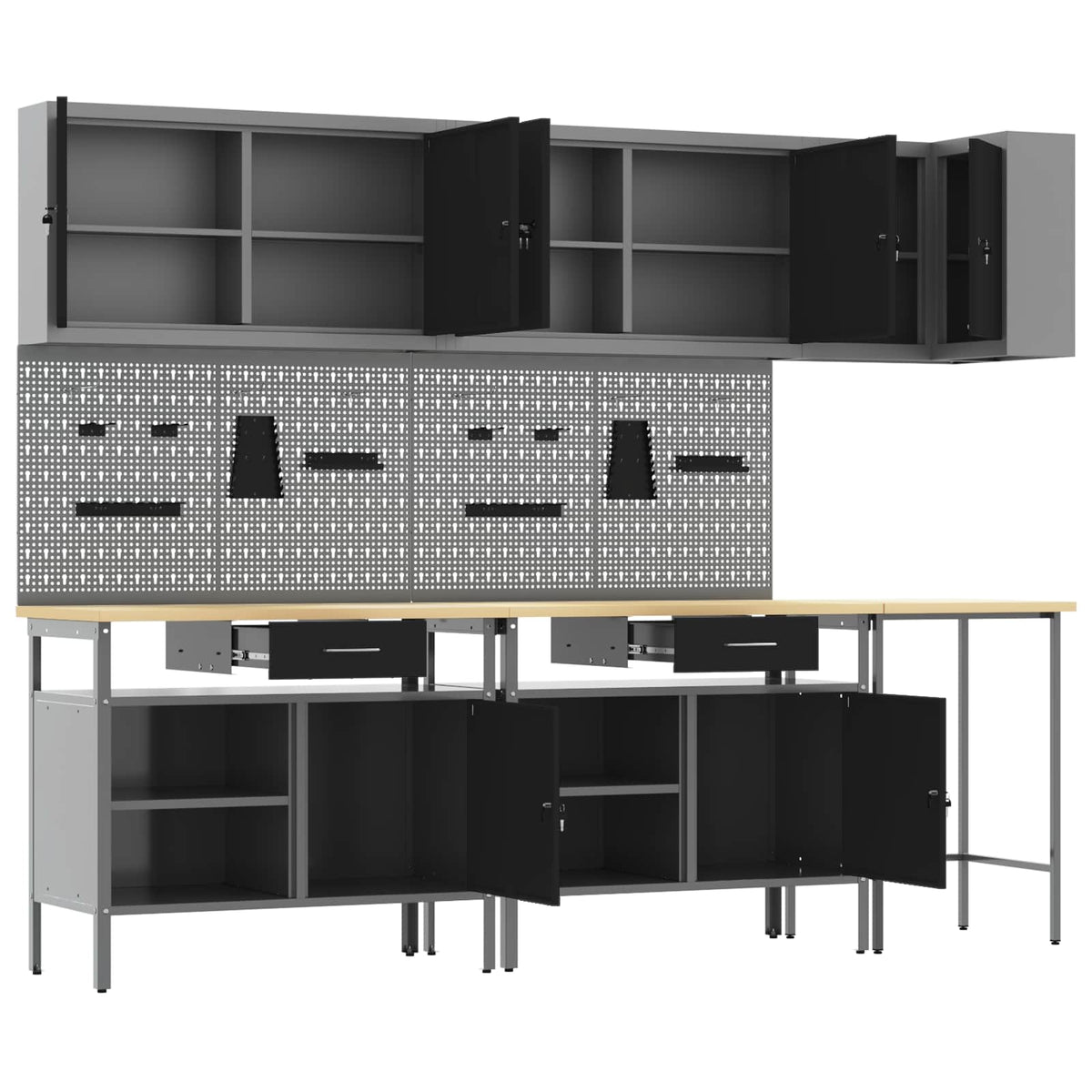 Arbeitsschrankset mit Schubladen 10 Stk. Schwarz und Grau