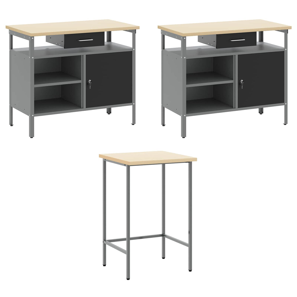 Arbeitsschrankset mit Schubladen 10 Stk. Schwarz und Grau