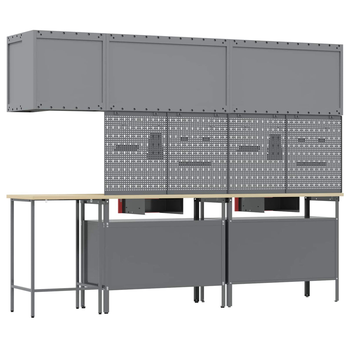 Arbeitsschrankset mit Schubladen mit Regal 10 Stk. Rot und Grau