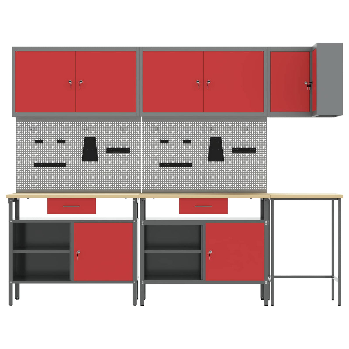 Arbeitsschrankset mit Schubladen mit Regal 10 Stk. Rot und Grau