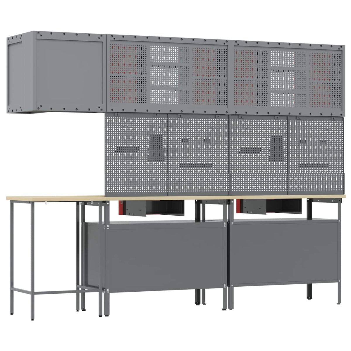 Arbeitsschrankset mit Schubladen mit Regal 10 Stk. Rot und Grau