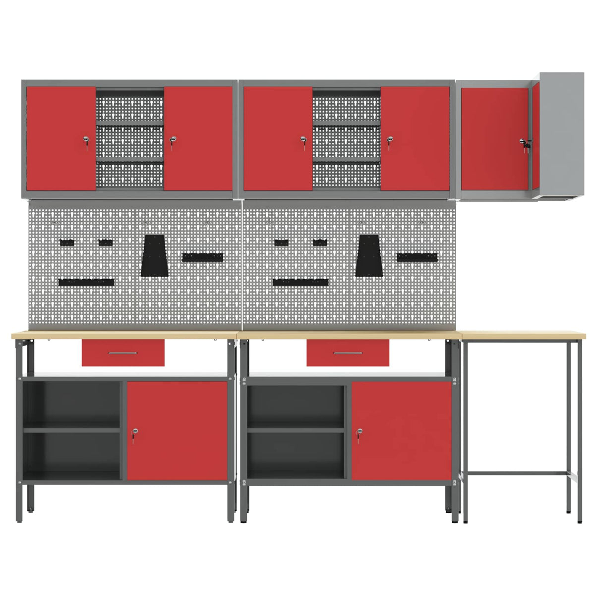 Arbeitsschrankset mit Schubladen mit Regal 10 Stk. Rot und Grau