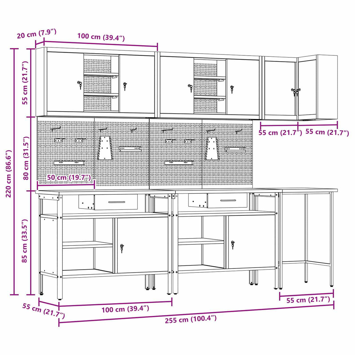 Arbeitsschrankset mit Schubladen mit Regal 10 Stk. Rot und Grau