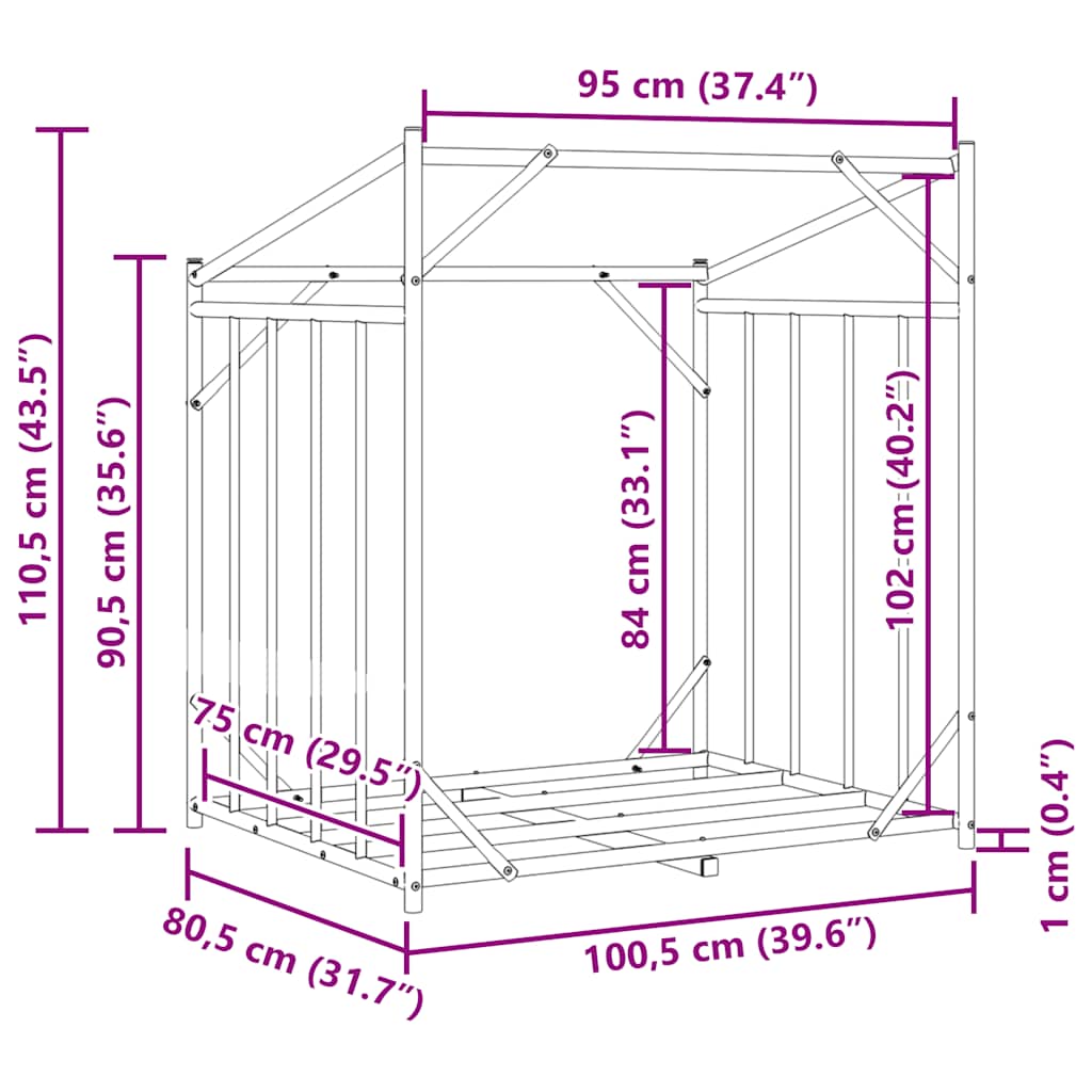 Brennholzregal mit Regenschutz 100,5x80,5x110,5 cm