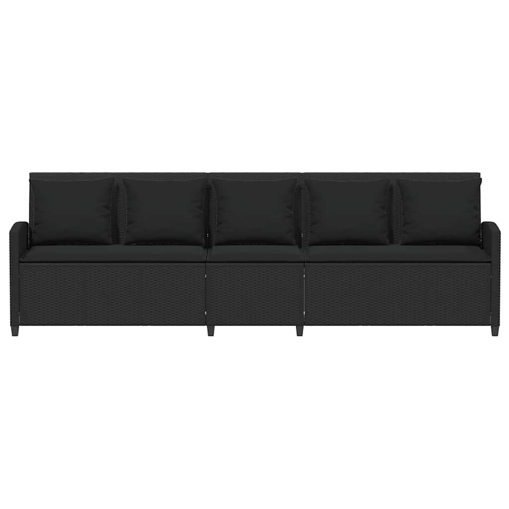 Gartensofa 5-Sitzer mit Kissen Schwarz Poly Rattan