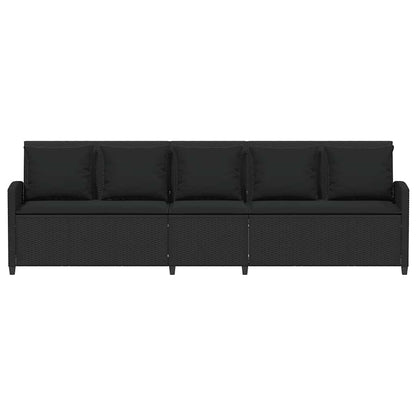 Gartensofa 5-Sitzer mit Kissen Schwarz Poly Rattan