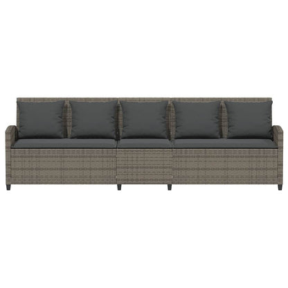 Gartensofa 5-Sitzer mit Kissen Grau Poly Rattan